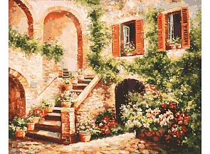 Раскраски по номерам - Цветущий дворик, 40 х 50 см. (Белоснежка, 133-AB)